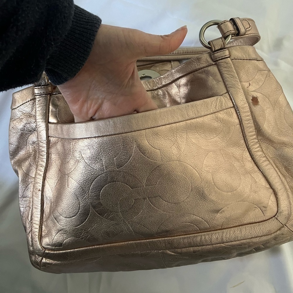 Coach Large Rose Gold Leather Satchel Bag - Picture 11 of 13